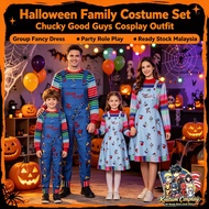 Chucky Good Guys Cosplay Costume Kids Adult, Striped Sleeve Printed Overalls, Halloween Party Jumpsu