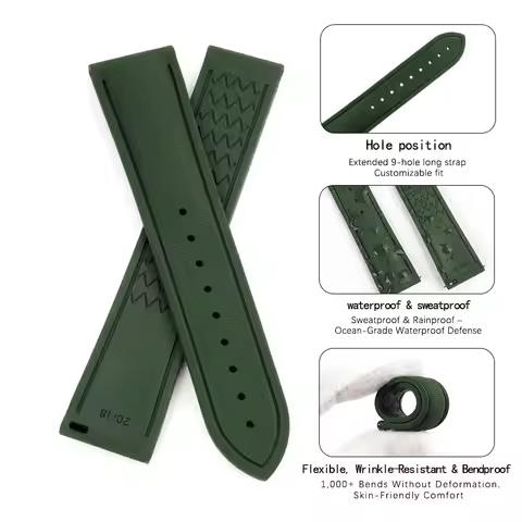 New Design 20mm 21mm 22mm FKM Rubber Watch Strap Perfect Fit Cartier Santos Omega Panerai Sekio Flat