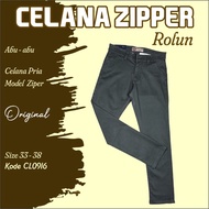 Celana Panjang Original Rolun Abu-abu  Karet Zipper Pria