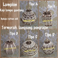 Lantern, genuine natural rattan lampshade rattan wall light