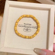 cod 24K Gold Womens Olive - shaped Sliding Bead Bracelet | AU999 Pure Gold matte - glossy beads eleg