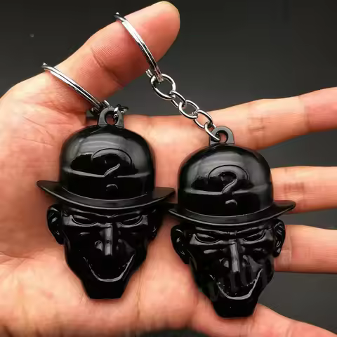 2pcs Metal Black The Riddler Question Mark Mask Batman Keychain Key Ring Chain