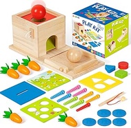 5-in-1 Wooden Play Kit Montessori Toy - Object Permanence Box, Coin Box, Carrot Harvest, Catch Worm, Shape Sorter - Toddler Learning Toy for Kid Age 1, 2, 3 Year Old, Girl boy Gift for Baby 6-12 Month