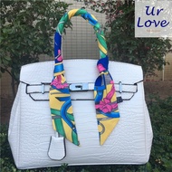 URLOVE Color Belt Buckle Pattern Printed Satin Twilly Ladies Bag Handle Decoration Multi-use Hand Make Long Ribbon Scarf, 88x5cm
