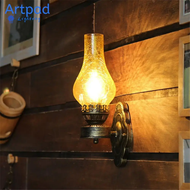 Artpad Vintage Metal Wall Glass Light Chinese Style E27 Oil Lamp with Crack Lampshade Decoration for Bar Loft  Corridor  Bedroom