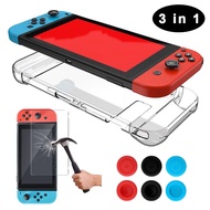 For Nintendo Switch Hard Case+Tempered Glass Screen Protector+Thumb Grips Caps