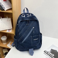 Fashionable Unisex Denim Backpack Simple Student Schoolbag Casual Commuter Denim Backpack Large Capa