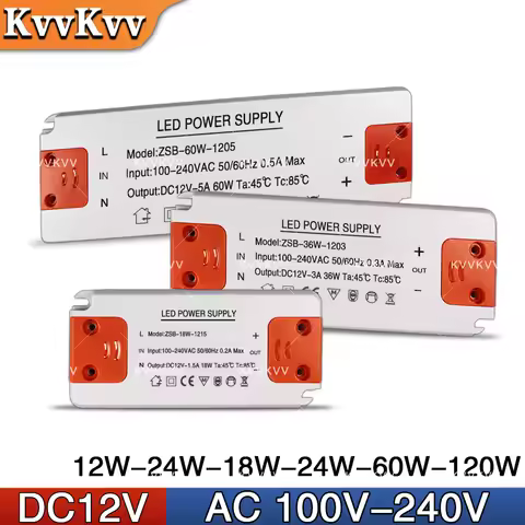 LED Driver 12W 18W 24W 36W 60W 120W LED Power Supply AC 110 220V Power Supply DC12V LED Transformer 