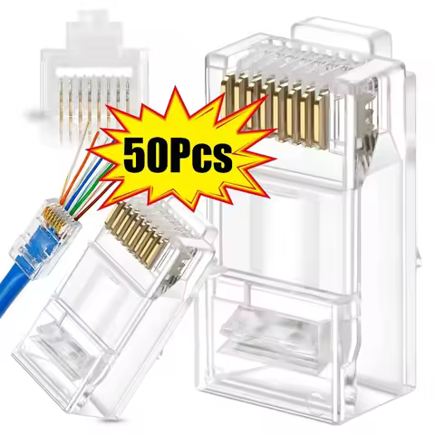 RJ45 Cat5e Cat6 Connectors Gold Plated 8P8C Pass Through Ends UTP Network Plug Transparent Ethernet 