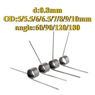 sus304 d:0.8mm OD:5/5.5/6/6.5/7/8/9/10mm V-shaped spiral torsion spring angle:60/90/120/180 degrees(