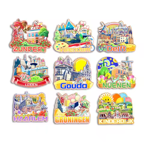 Groningen Haarlem Nuenen Leiden Delft Volendam Zunder Kinderdijk Gouda NETHERLANDS Fridge Magnet Tra