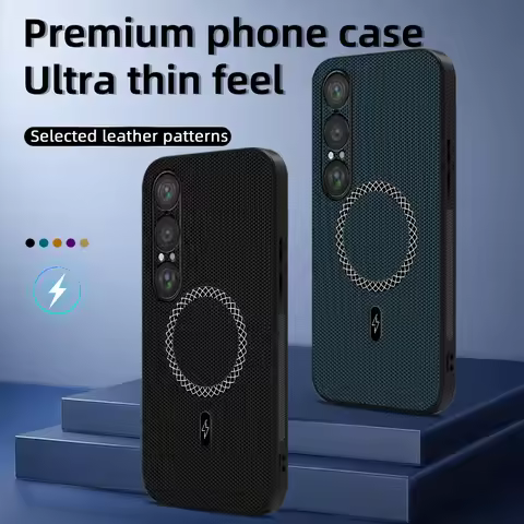 For Sony Xperia 1 VII 5 III Case for Magsafe Magnetic Pu Leather Texture Anti-Slip Shockproof Hard P