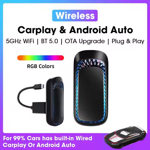 Car AiBOX RGB Colorful Wireless Carplay and Android Auto Mini Smart Box Bluetooth WiFi Auto Connect