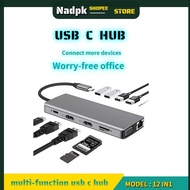 USB C Hub 12-in-1 Type C Adapter with Ethernet 4K HDMI VGA 2 USB 3.0,2