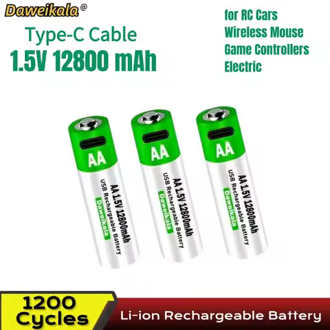 AA 1.5V 12800mAh Li-ion Rechargeable Battery with Type-C Cable for RC Cars/Wireless Mouse/Game Contr