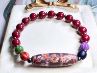 Tibetan Dzi Beads Blue Agate Three-eyed Lotus Master Dzi Beads 藏传老矿蓝玛瑙三眼莲师法器天珠 37x10.7mm