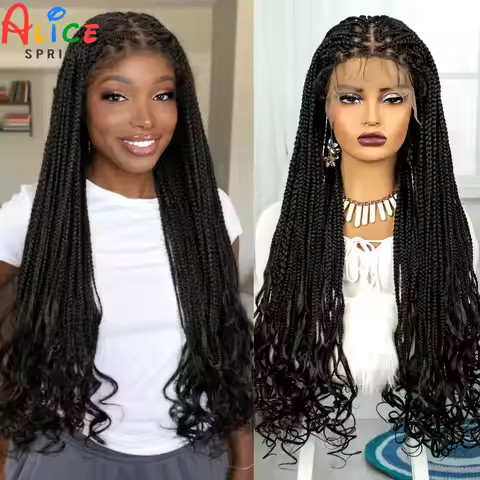 Box Braided Wig with Wavy Ends 36Inch Synthetic 9x6 Lace Front Braids Wig Crochet Braid Lace Wig wit
