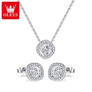 OLEVS Silver Earrings For Women Fashion Casual Classic Square Diamond Necklace Jewelry Accessories G