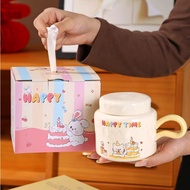 SENSENLIVE mug cat gift tumbler cute ceramic mug exchange gift coffee cup with Lid cute mug cawan cu