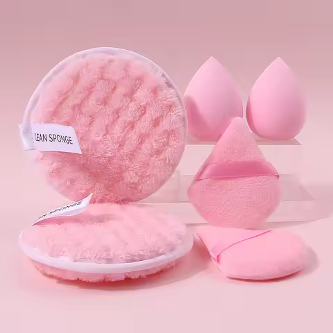 6PCS Pink Makeup Sponge & Powder Puff Set Free Shipping for Foundation & Cleaning