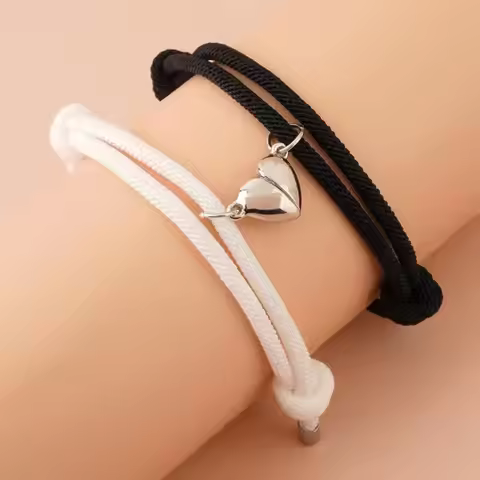 Contrasting Colors Magnetic Heart Bracelet Love Jewelry Accessories Couple Bracelet Hand Rope Handma