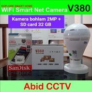 code CCTV Wifi Kamera 2MP Bohlam Panorama Fisheye V380 Pro + Sd card