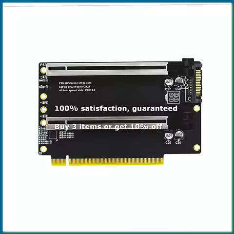 PCIE 3.0 X16 1 to 2 Expansion Card Gen3 Split Card PCIe X16 to X8X8 40.4mm Spaced Slots SATA PCIe He