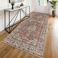 KUTA Vintage Washable Kitchen Runner 3x8, Non Skid Washable 8 ft Runners for Hallway, Terracotta Pri