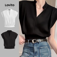 Lovito Casual Blouse Pleated Double Layer Summer/Spring Blouse for Women L128ED374
