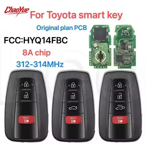CC FCC ID:HYQ14FBC 312-314MHz 8A-chip 0351-original plan PCB P4:AAAA/A9A9 Smart remote key for Toyot
