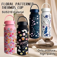 1000ml 304 Stainless Steel Handheld Cute print Thermos Tumbler Bottle Insulated Vacuum Hot &Cold The