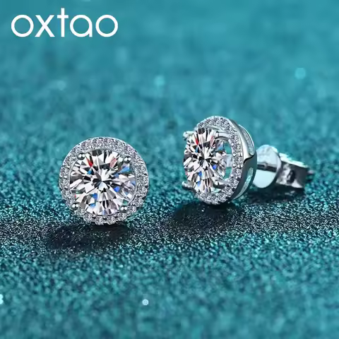 OXTAO 0.5ct 1ct Round Moissanite Stud Earrings for Women Men D Lab Diamond Engagement Wedding Earrin