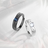 Angel and the Devil Black White Trend Open Retro Glass Moonstone Ring