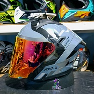 JPX NOVA X V2 HELMET N4 MOTIF HALF FACE DOUBLE VISOR ORIGINAL SNI DOT