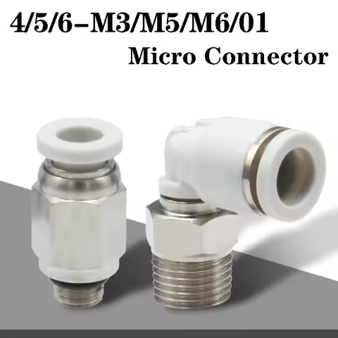 5PCS Micro Pneumatic Fitting Brass Mini Connector PC/PL3/4/5/6-M3/M5/M6/1/8" Air Pipe Quick Plug Hos