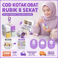 Medicine Box Portable Medicine Box Magnetic Pill Box 8 Slots/Rubic Daily Medicine Box 8 Compartments