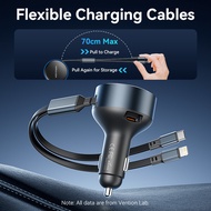 {ghjkgkj} Vention Car Charger 60W Fast Charging Built in Type C Lightning Cable 3 Port for SAMSUNG S