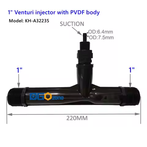 Ozone proof 1" Venturi injector PVDF body Venturi connector with valve KH-A32235 DGOzone
