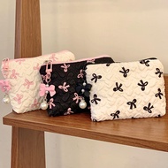 Mini Bow Makeup Bag For Women Zipper Cosmetic Bag Solid Color Bow Travel Make Up Storage Bag Q5d2