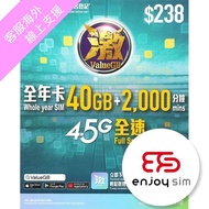 3張免運費｜包平郵｜數碼通 - 激ValueGB【40GB / 365日】【香港】4.5G 數據卡上網卡SIM卡電話卡本地儲值年咭