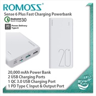 Romoss Sense 6 Plus Quick Charge 3.0 3 inputs Type C 20000mAh Power Bank