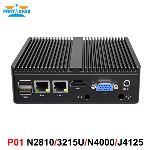 Partaker Fanless Mini PC Intel N2840 J1900 3215U J6412 J4105 Dual Lan HDMI VGA Dual RS232 COM Mini C