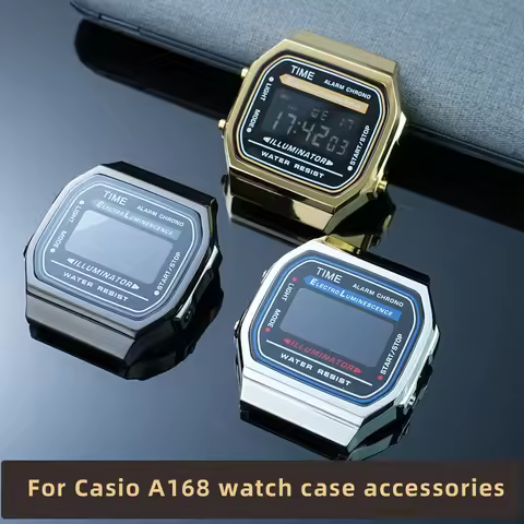 Upgrade Stainless Steel Metal Case for Casio A168 Square Watch, Replacement Housing Mod