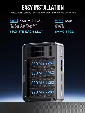 GMKtec G9 4-Bay NAS Mini PC Intel N150 M.2 NVMe Slots 12G LPDDR5 64GB eMMC Ubuntu 2x2.5G Homelab Ser