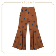 KLOSET Super Flared Floral Pants (SS18-P011) กางเกงขายาว ผ้าทอดอกไม้