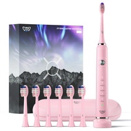 Sonic Electric Toothbrush for Adults, Pink Rechargeable Toothbrushes with 6 Replacement Brush Heads 
