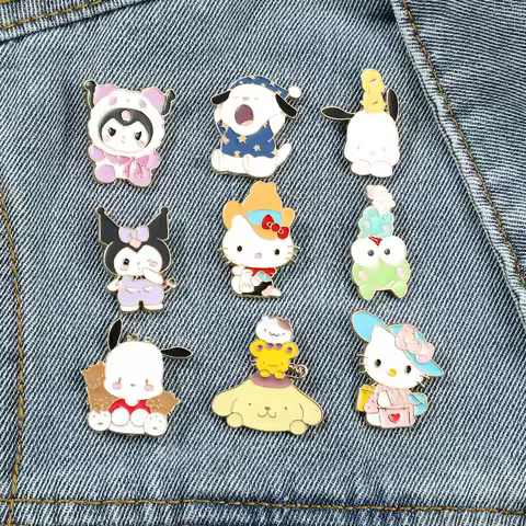 Sanrio Hello Kitty Brooch Pin Cute Cartoon Pachacco Keroppi Kulomi Badge Bags Clothes Accessories Wh