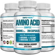 Amino Acid Complex 1800mg 200 Capsules, Blend of 4 Essential and Non Essential Amino Acids, Includes