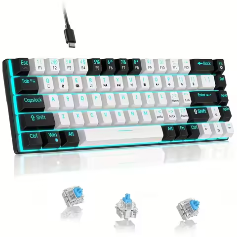 Mechanical Gaming Keyboard, 68 Keys Gaming Keyboard With Blue/Switches, Detachable Type-C Cable Mini