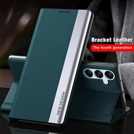 Luxury Business Plating Leather Case For Samsung S25 Edge S24 S25 Plus Ultra Samaung s24 fe Stand Fl
